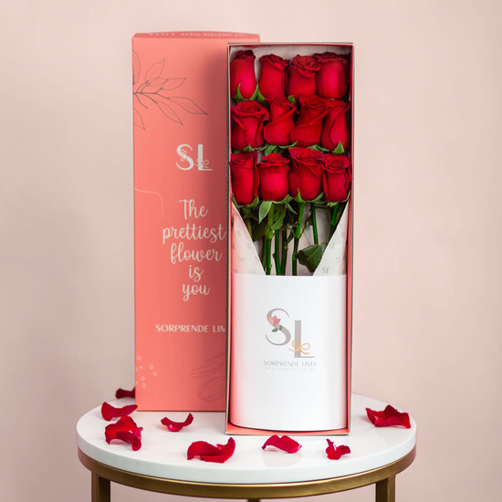 Caja 12 rosas rojas