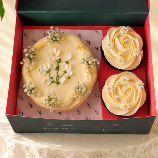 Pack Dulce Flores Amarillas – Mini Torta y Cupcakes