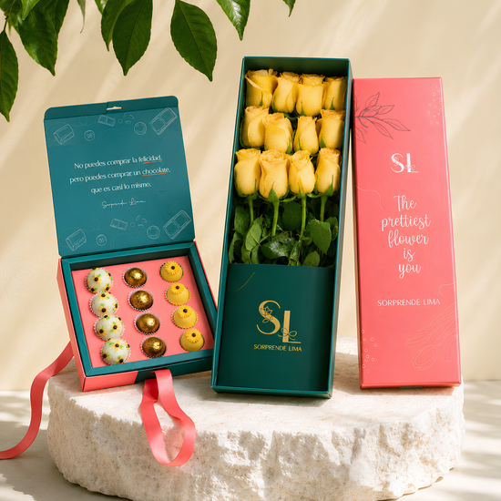 Pack Alegría Flores Amarillas – 12 Rosas y 12 Trufas