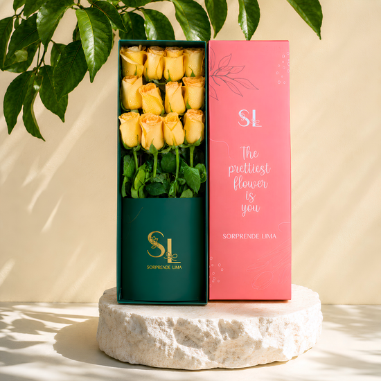 Caja Flores Amarillas Luz de Primavera – 12 Rosas