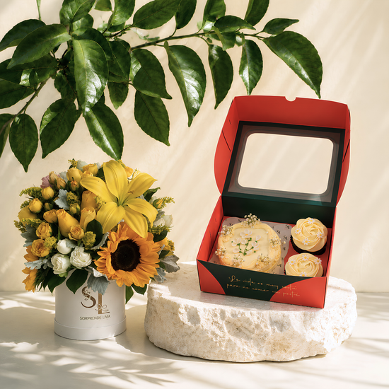 Pack Dulce Primavera – Box Floral, Mini Torta y Cupcakes