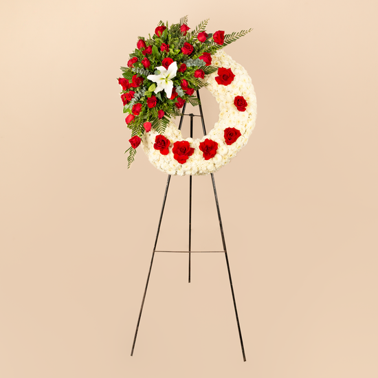 Corona Grande Fúnebre con rosas rojas