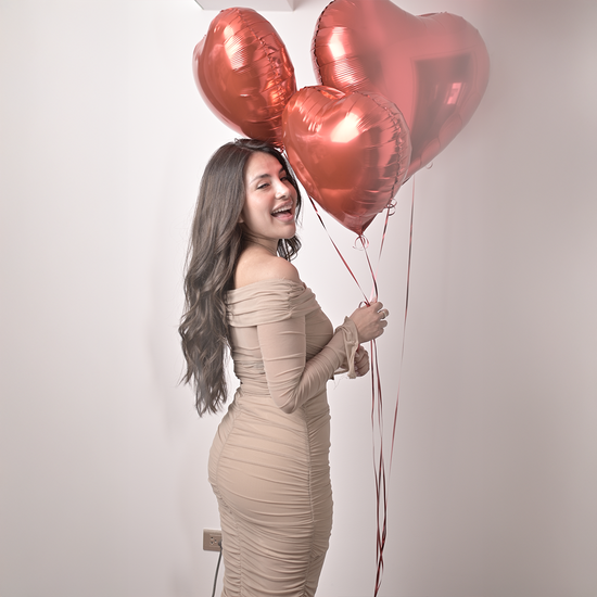 GLOBOS BOUQUET 3 CORAZONES ROJOS
