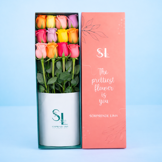 CAJA DE 12 ROSAS MULTICOLOR PASCUA