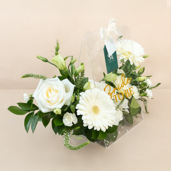 CANASTA DE CRISTAL FLORES BLANCAS