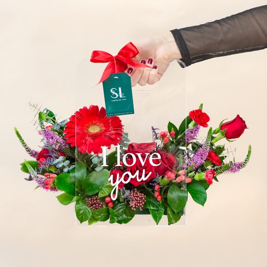 CANASTA DE CRISTAL FLORES ROJAS