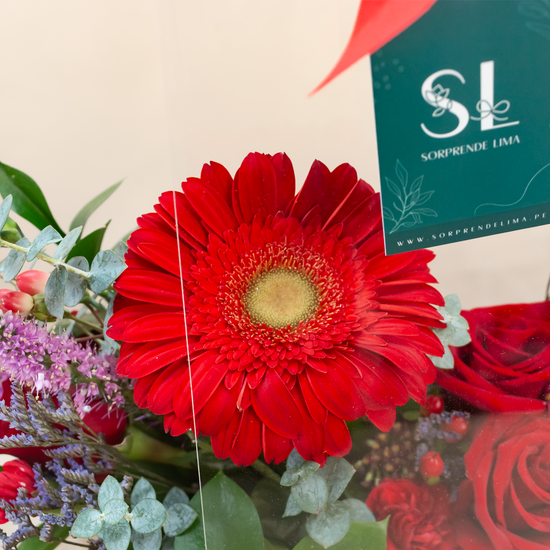 CANASTA DE CRISTAL FLORES ROJAS