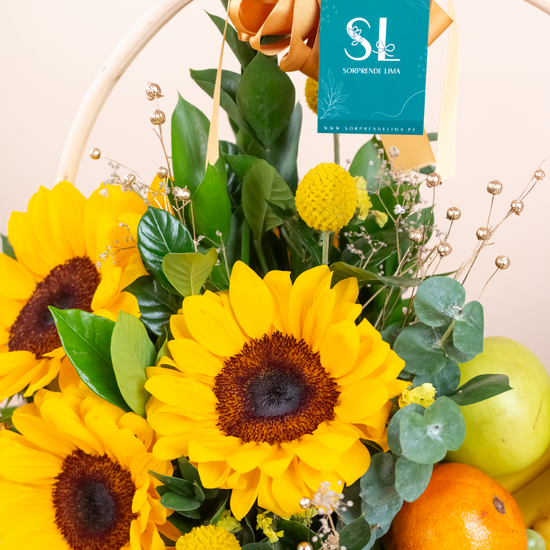 CANASTA DE FLORES Y FRUTAS