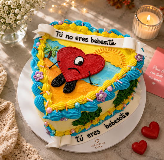 Torta Corazón Bad Bunny Temática Musical