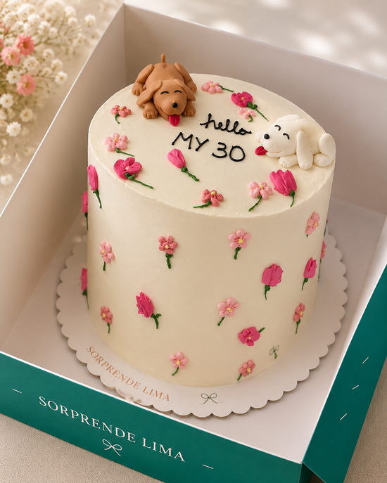 Torta Floral 30 Años con Perritos