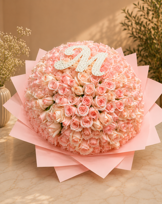 Ramo Buchón 200 Rosas Rosadas con Letra