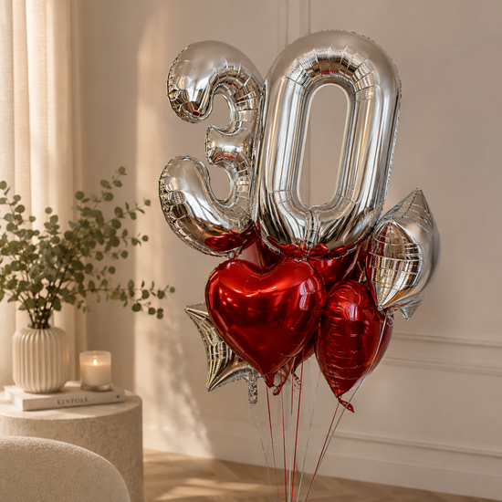 Bouquet de Globos Número con Corazones y Estrellas