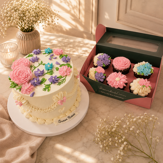 Pack Torta y 6 Cupcakes Florales