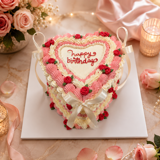 Torta Corazón Floral con Cintas