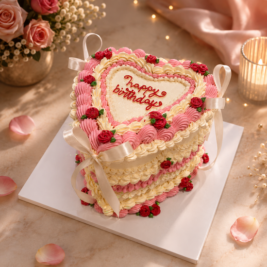 Torta Corazón Floral con Cintas