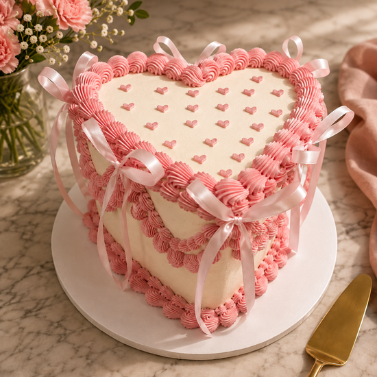 Torta Corazón con Lazos Rosados