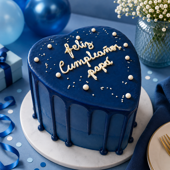 Torta Corazón Azul con Drip