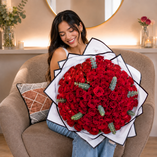 RAMO BUCHON 100 ROSAS ROJAS