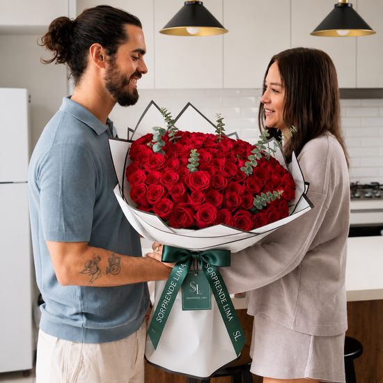 RAMO BUCHON 100 ROSAS ROJAS