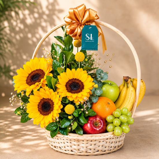 CANASTA DE FLORES Y FRUTAS