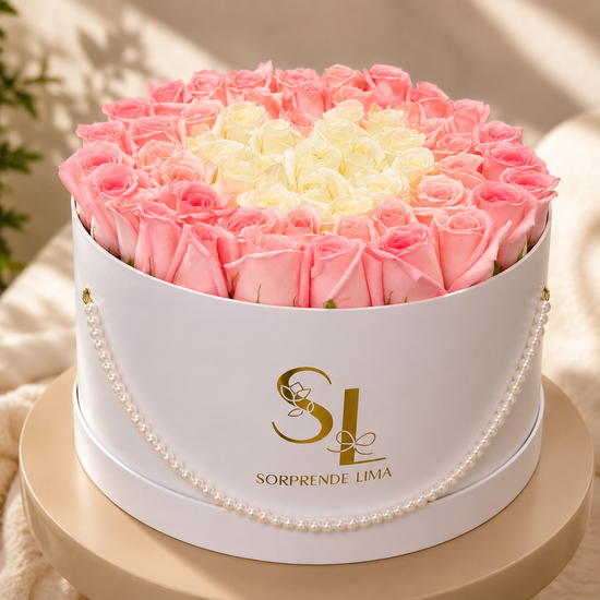 Box Rosas Corazón Rosado y Blanco