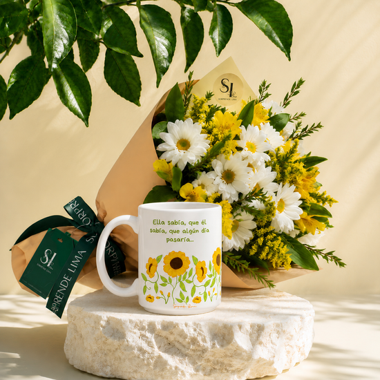 Pack Ella Sabía – Ramo y Taza de Flores Amarillas