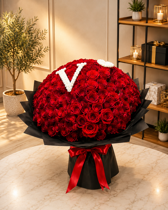 Ramo Buchón 200 Rosas Rojas con Letra