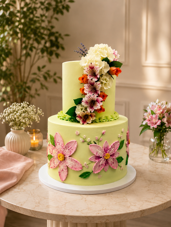 Torta Floral Verde de 2 Pisos