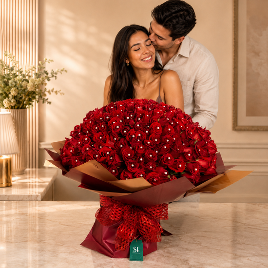 RAMO BUCHÓN 500 ROSAS CON PERLAS