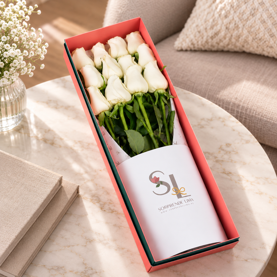Caja 12 Rosas Blancas