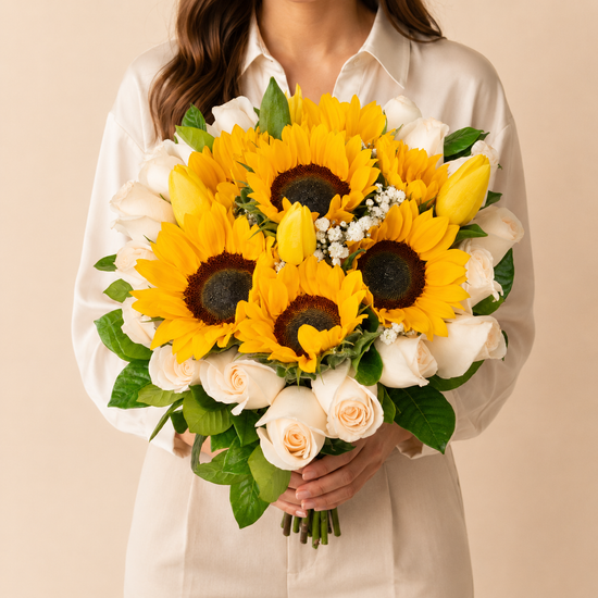 Bouquet Novia Girasoles, Rosas y Tulipanes