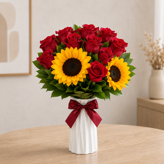 Florero Amelia Rosas y Girasoles