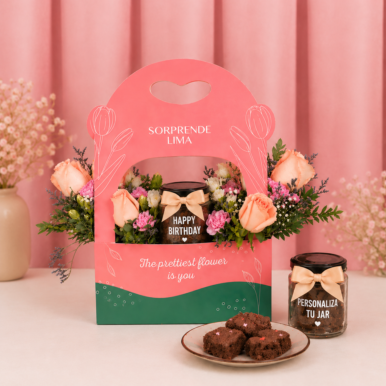 CANASTA FLORES Y BROWNIES