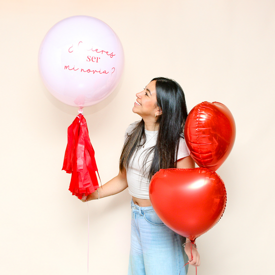 PACK GLOBOS ROSADO Y ROJO METÁLICO
