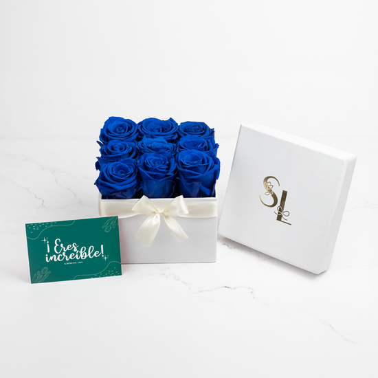 Caja Rosas Preservadas Azul