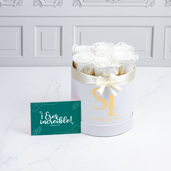 MINI BOX ROSAS PRESERVADAS BLANCAS
