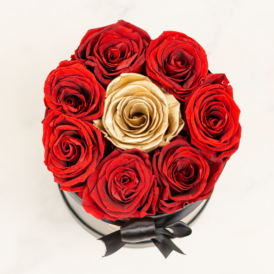 MINI BOX ROSAS PRESERVADAS ROJO GOLD