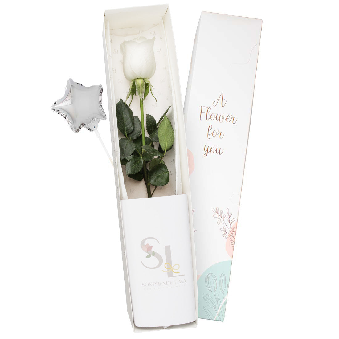 sorprende lima, Caja de rosa blanca, envio en lima y calla, envia hor, flores blancas para sorprender. regalos personalizados 